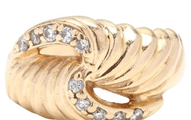 Diamond Knot Cocktail Ring, 14KT Yellow Gold, Ring, Ridged Knot Ring