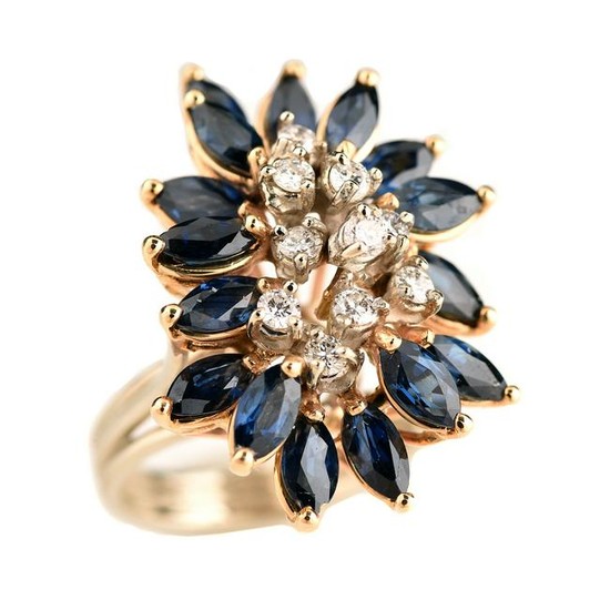 Diamond, Sapphire, 14k Yellow Gold Ring.