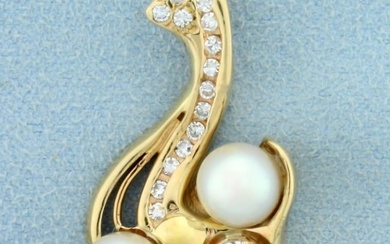 Diamond and Akoya Pearl Pendant in 14K Yellow Gold