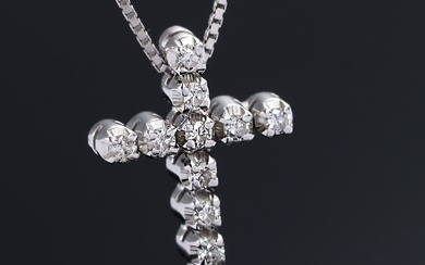 Diamond cross with chain in 18 kt. white gold, 0.28 ct. (2)