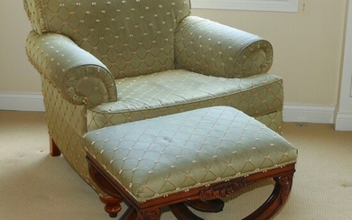 Drexel-Heritage Upholstered Armchair and Ottoman