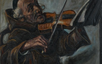 EARLY 20TH CENTURY, MONK PLAYING A VIOLIN, Oil on canvas, 24 x 20 in. (61 x 50.8 cm.), Frame: 36 x 32 in. (91.4 x 81.3 cm.)