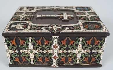 EARLY SILVER AND ENAMELLED BIBLE BOX