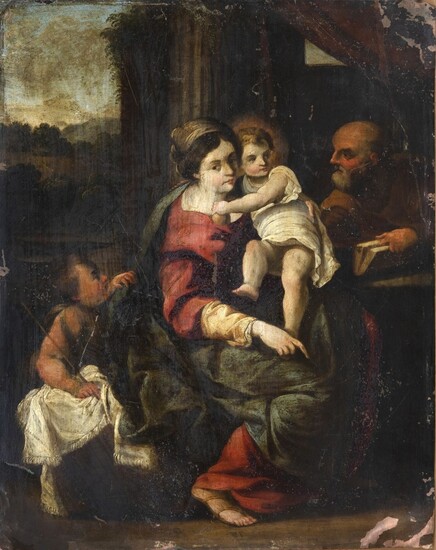 École de l'Italie du nord, fin du XVIIe siècle La Sainte Famille avec Saint Jean-Baptiste...