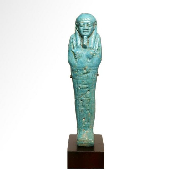 Egyptian Bright Turquoise Faience Shabti Inscribed to