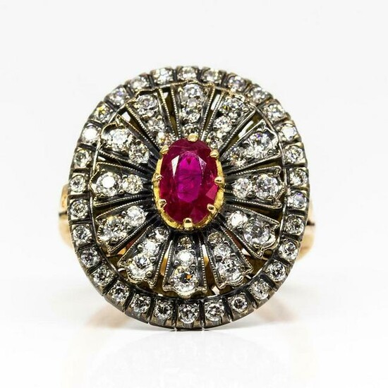 Enticing 18k Gold and Silver Burma Ruby and Diamonds