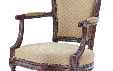 FRENCH LOUIS XV OPEN ARM CHAIR C 1820.