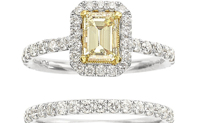 Fancy Light Yellow Diamond, Diamond, Platinum, Gold Rings Stones:...