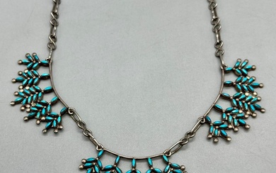 Fine Needlepoint Turquoise And Sterling Silver Necklace