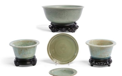 Five Chinese celadon vessels