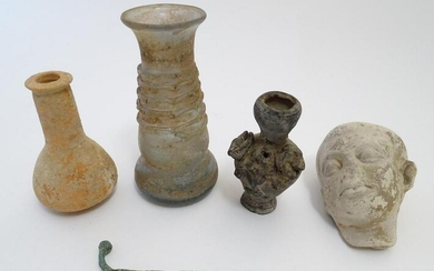 Five antiquities to include ceramic vases, vessels etc.