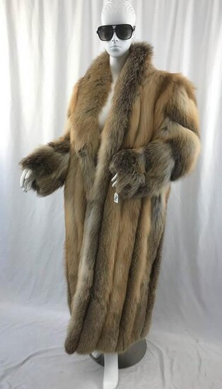 Floor-Length Red Fox Fur Coat - Size 12