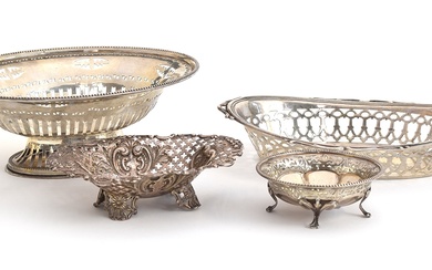 Four early 20th century silver bonbon dishes, various sizes;...