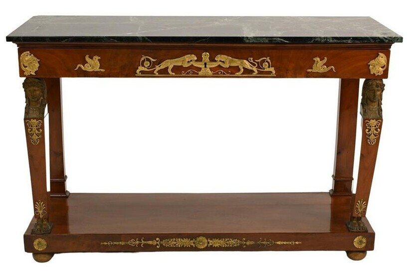 French Empire Mahogany Pier Table, having marble top
