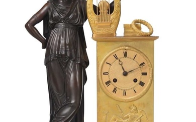 French Empire Style Gilt and Patinated Bronze Mantel Clock