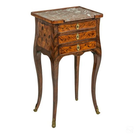 French Marquetry Wood Inlay Antique Chevet Table
