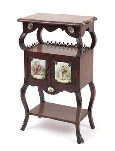 French style mahogany side cabinet with Sevres style porcela...