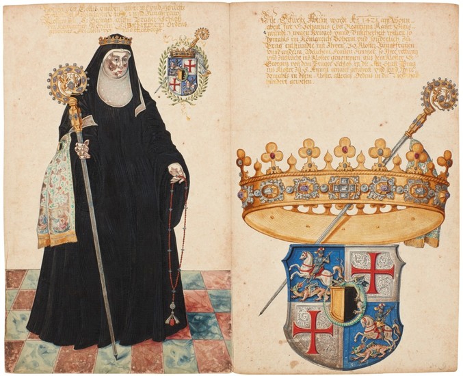 GERMAN SCHOOL, 17TH CENTURY | A SAINT AND A COAT OF ARMS