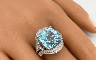 GIA Certified Aquamarine And Diamond Ring, 18k