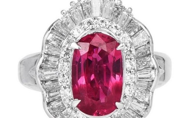 GIA Oval Cut Ruby Diamond Platinum Ballerina Cocktail Ring