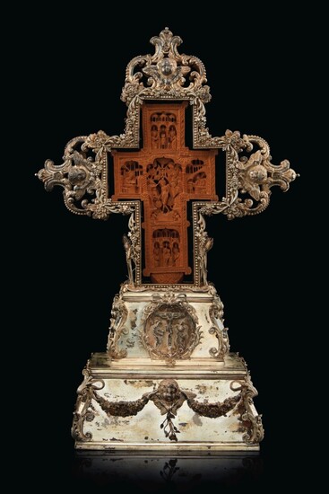 GREEK, 17TH OR 18TH CENTURY (CROSS), THE MOUNTS SOUTHERN ITALIAN, 18TH CENTURY, A SILVER-MOUNTED CARVED CYPRESSWOOD MT. ATHOS CROSS