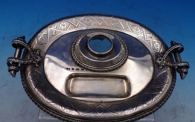 George Unite Sterling Silver Tray for Inkwell Footed Diapering Border