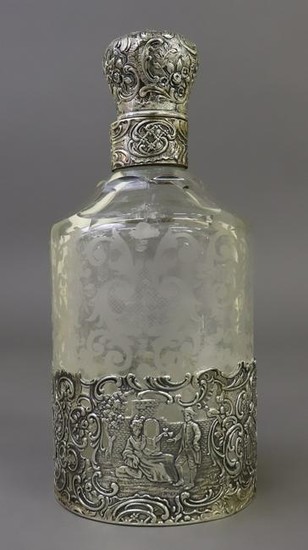 German Silver & Etched Crystal Decanter
