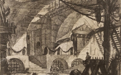 Giovanni Battista Piranesi, Italian 1720-1778- The Sawhorse, plate XII from "Carceri d'Invenzione"; etching with engraving on laid paper, without watermark, the sheet 44.6 x 58.8 cm. Provenance: The estate of the late designer Anthony Powell...