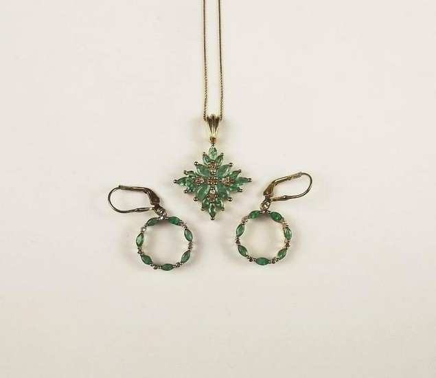 Gold Plated Emerald & Topaz Earrings And Pendant