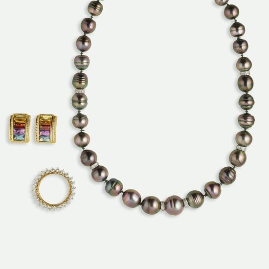 Group of cultured pearl, diamond, and gem-set jewelry