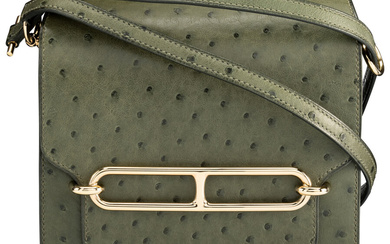 Hermès 18cm Vert Veronese Ostrich Mini Roulis Bag with...