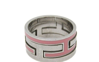 Hermes Move H Silver 925 Band Ring Pink Silver