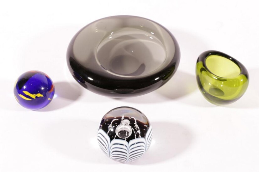 Holmgaard bowl and another together with other art glass items incl. glass candies, and paperweights