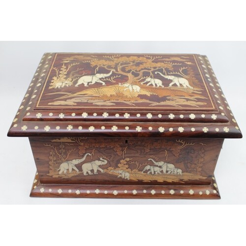 Indian Hardwood box with marquetry inlaid decoration, Ivory ...
