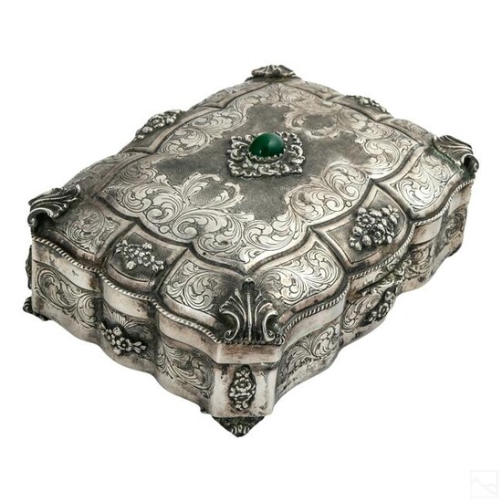 Italian Sterling Silver Antique Jeweled Casket Box