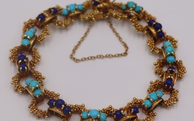 JEWELRY. Tiffany 18kt Gold and Blue Gem Bracelet.