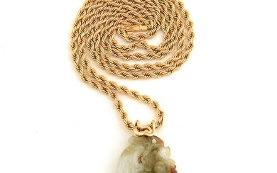 Jade, 14k Yellow Gold Pendant Necklace.