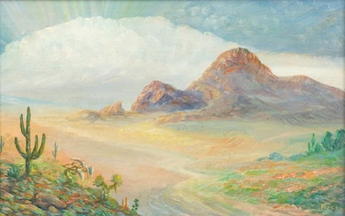James M. Flagg (American/Arizona, 20th C.) Oil on Canvas Board, "Camelback Mountain, AZ", H 12.5" W