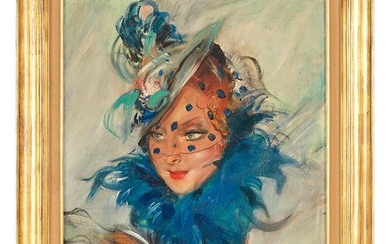 Jean Gabriel DOMERGUE (1889-1962) Portrait d élégante au bibi, 1933 Huile sur toile signée et...