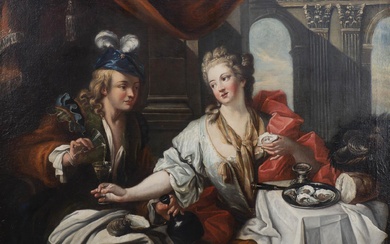 Jean RAOUX (1677-1734) entourage de, "Déjeuner galant" huile sur toile