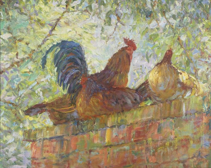 Jeffrey Pratt, British b.1940 - Chickens; oil on canvas, signed lower right 'J Pratt', 60.8 x 76.1 cm (ARR)