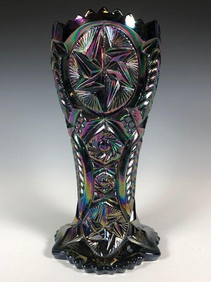 LE Smith Amethyst Carnival Art Glass Vase