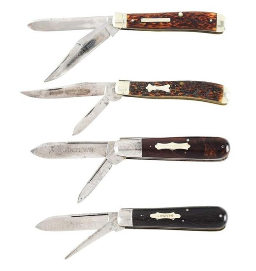 LOT OF 4: EARLY AMERICAN ETCHED FOLDING KNIVES BY
