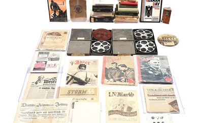 LOT OF MISCELLANEOUS THIRD REICH BOOKS, NEWSPAPERS, AND MAGAZINES.