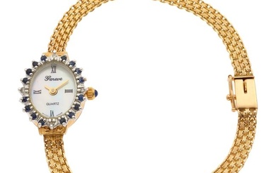 Ladies Geneve Diamond, Sapphire, 14k Yellow Gold Wristwatch