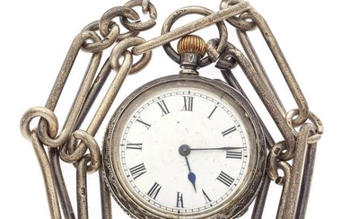 Ladies Silver Open Face Pocket Watch with Chain