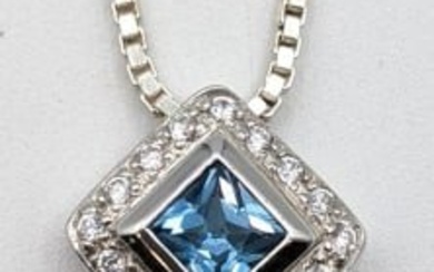 Ladies Sterling Silver Blue Topaz Pendant & Chain