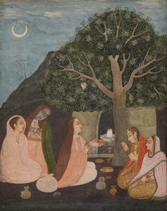 Ladies worshipping, Rajasthan, India, circa 1780, opaque...
