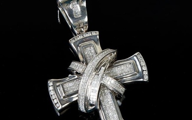 Large 14K White Gold Diamond Mounted Cross Pendant, H.- 2 3/8 in., W.- 2 in., D.- 1/2 in., Total