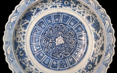 Large Chinese Blue And White Charger Plate With Original Case